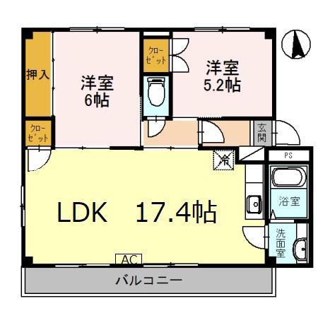 ラフォーレ龍野I(2LDK/2階)の間取り写真