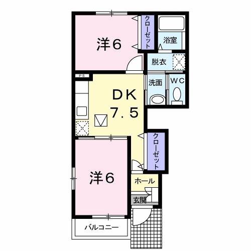 ヴィラノーヴァB(2DK/1階)の間取り写真