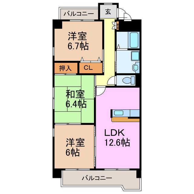 ライファスN 水広(3LDK/3階)の間取り写真