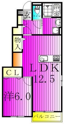 ルピナスアベニューII(1LDK/1階)の間取り写真