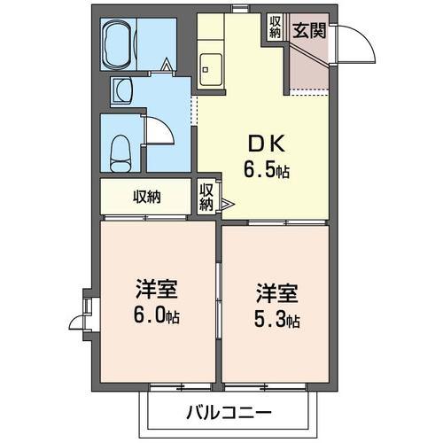 ロイテハウゼンD(2DK/1階)の間取り写真