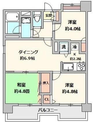 マイキャッスル横浜リバーサイド(3LDK/1階)の間取り写真
