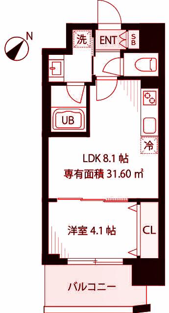 FELICE元町(1LDK/8階)の間取り写真