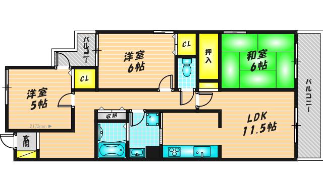 グランビュー山手(3LDK/2階)の間取り写真