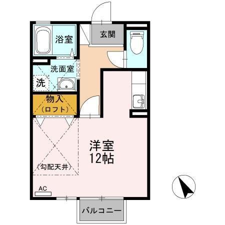 フルーレゾン山中(1K/2階)の間取り写真