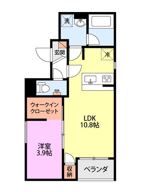 ラフィネ東大畑通(1LDK/3階)の間取り写真