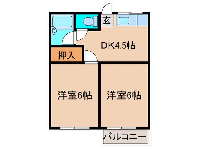 コスモハイツりんでん B(2DK/2階)の間取り写真