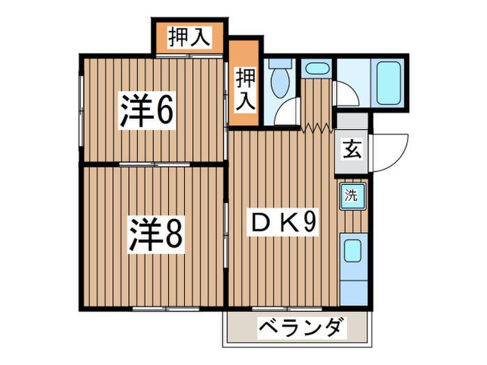 第1カサリンダ(2DK/2階)の間取り写真