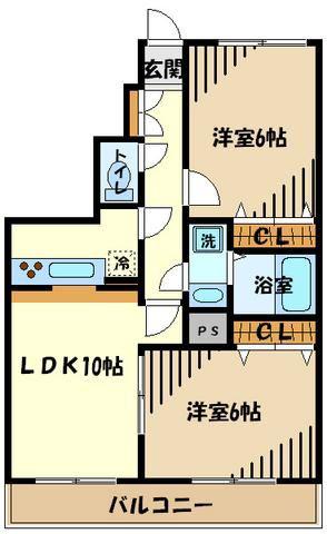 グランドヒルズ弐番館(2LDK/3階)の間取り写真