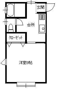ハピネスつきがおかA(1K/2階)の間取り写真