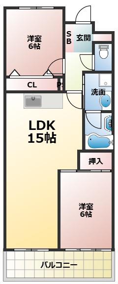 シャトーレイクルイーズ(2LDK/5階)の間取り写真