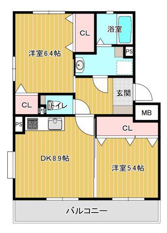 ルミエール水前寺(2LDK/3階)の間取り写真