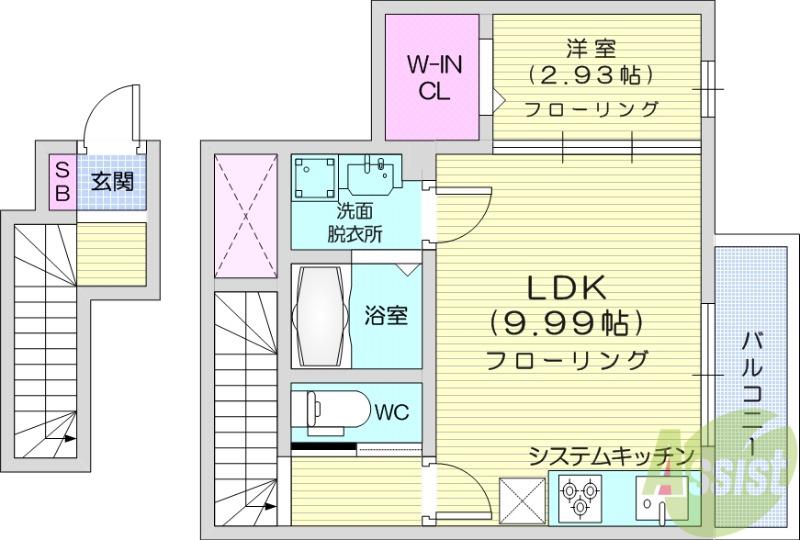 ドゥ・薬師堂 A(1LDK/2階)の間取り写真