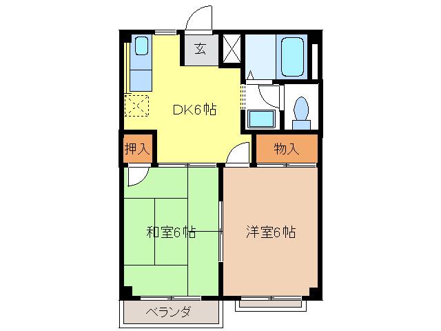 ハイツ169B(2DK/2階)の間取り写真