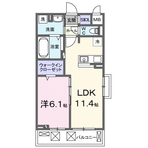 エルグランデSOU(1LDK/2階)の間取り写真