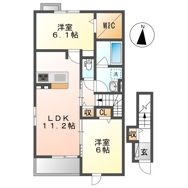シエロガーデン倉敷C(2LDK/2階)の間取り写真