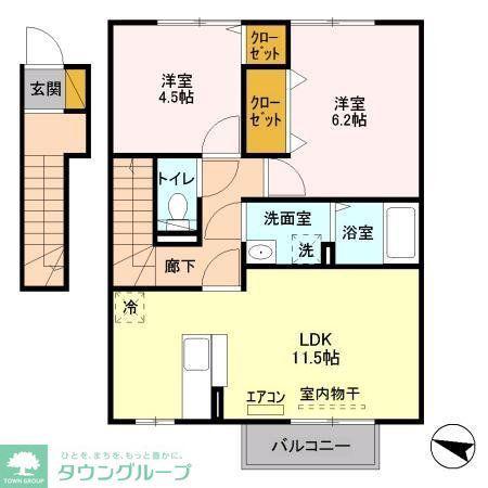 ウィルビューE(2LDK/2階)の間取り写真