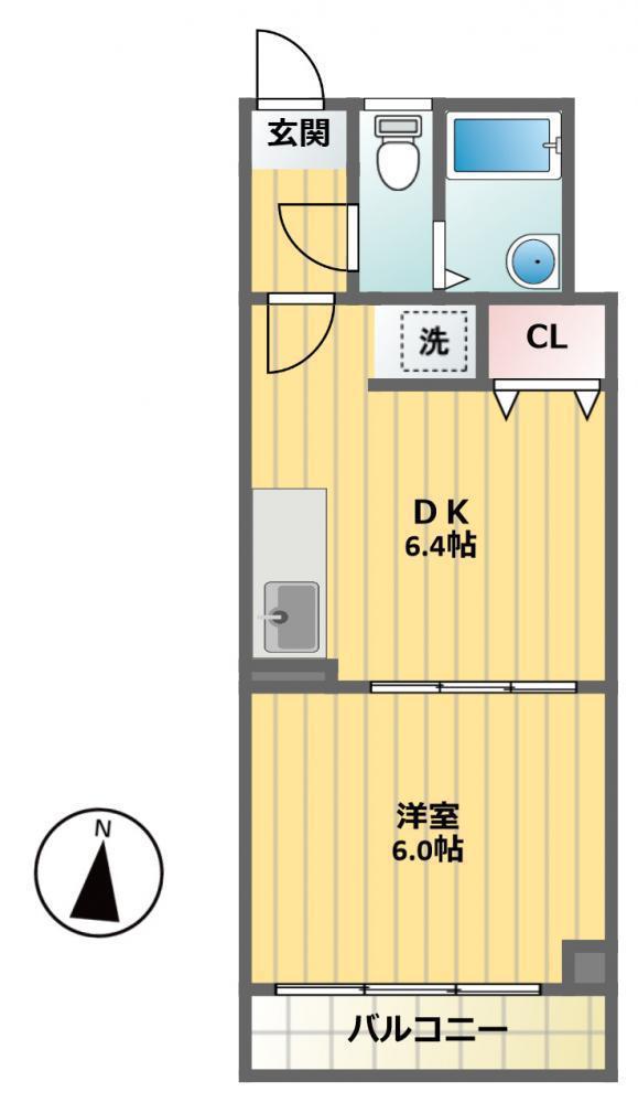第1神山ビル(1DK/4階)の間取り写真