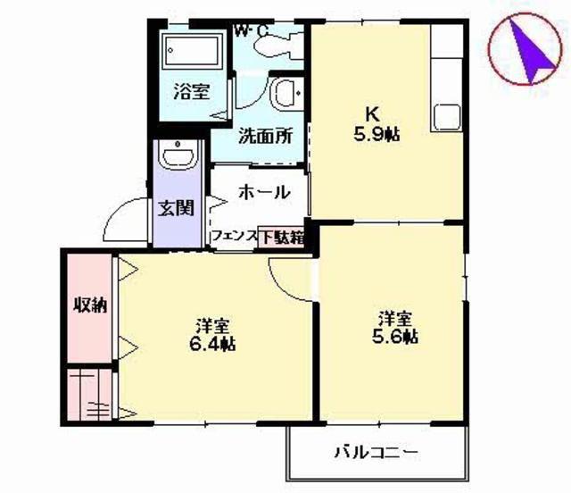 サンヒルズ宇佐(2DK/1階)の間取り写真