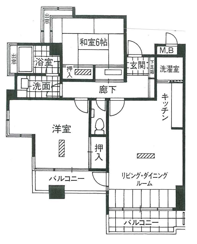 パセオ日之出II(2LDK/6階)の間取り写真