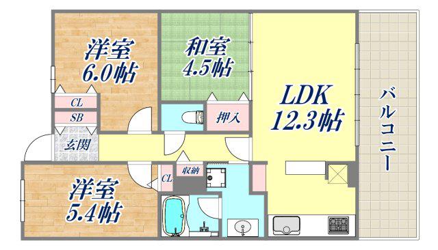 サンシャイン立花(3LDK/11階)の間取り写真