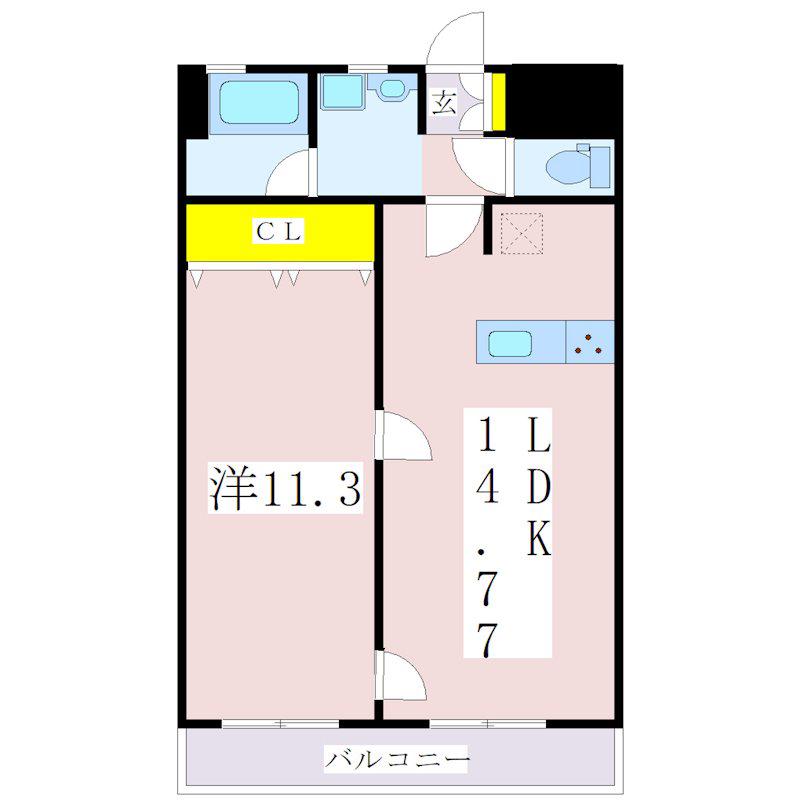 上荒田第7ビル(1LDK/9階)の間取り写真