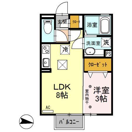 FLORAL NAKAJIMA II(1LDK/1階)の間取り写真