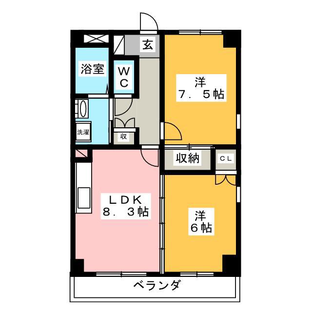 メゾン渡辺(2DK/3階)の間取り写真