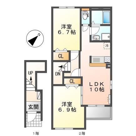 ヴァンベール(2LDK/2階)の間取り写真