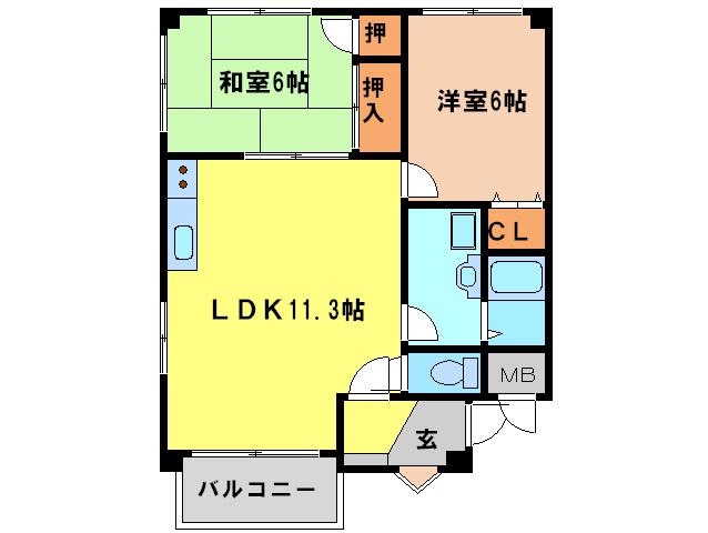 アルバート箕面(2LDK/2階)の間取り写真