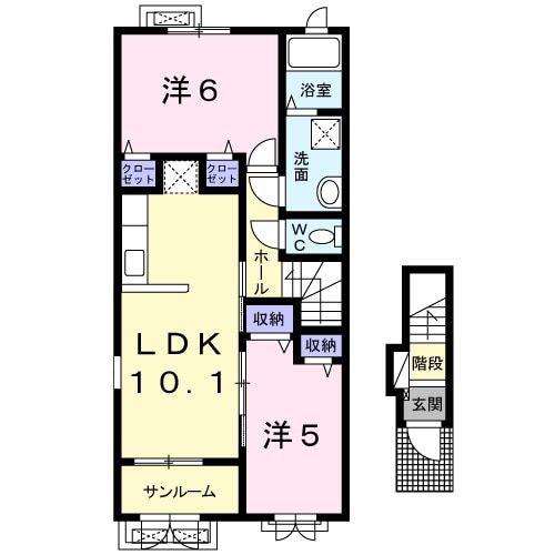 エターナルシャイン(2LDK/2階)の間取り写真