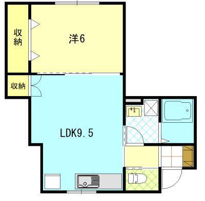 将軍野南五丁目アパートA棟(1LDK/1階)の間取り写真