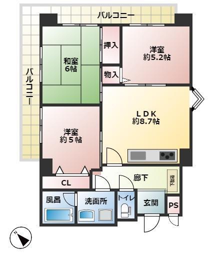 シャンティー西大寺(3LDK/6階)の間取り写真