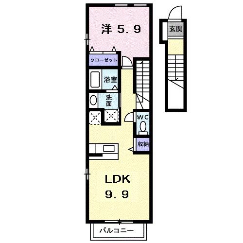 グレイスフルB(1LDK/2階)の間取り写真