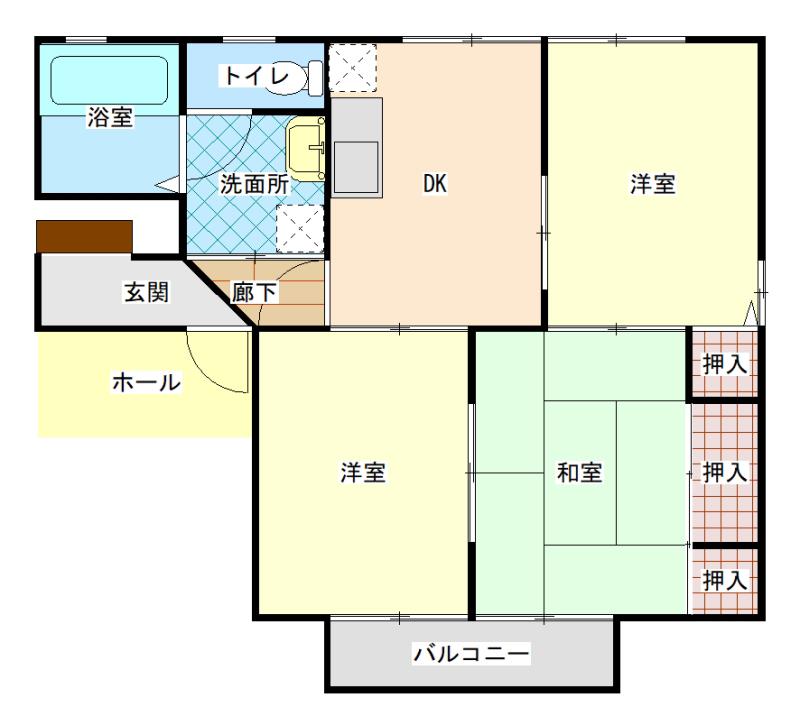 アーバンハイツB(3DK/2階)の間取り写真