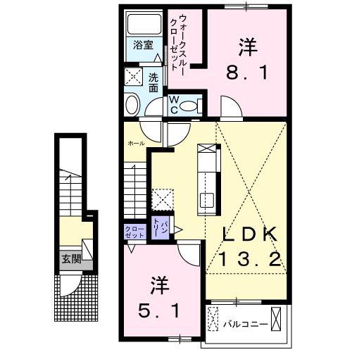 マリオ今国府町B(2LDK/2階)の間取り写真