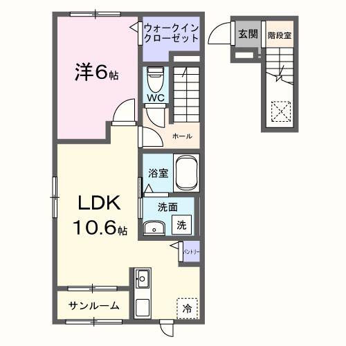 セレーノ渚西(1LDK/2階)の間取り写真