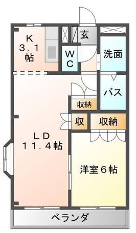 クオリティハイムIII番館(1LDK/2階)の間取り写真