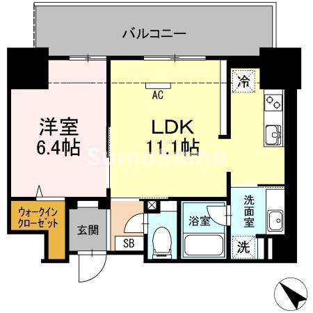 ウィスタリア レジデンス 博多(1LDK/9階)の間取り写真
