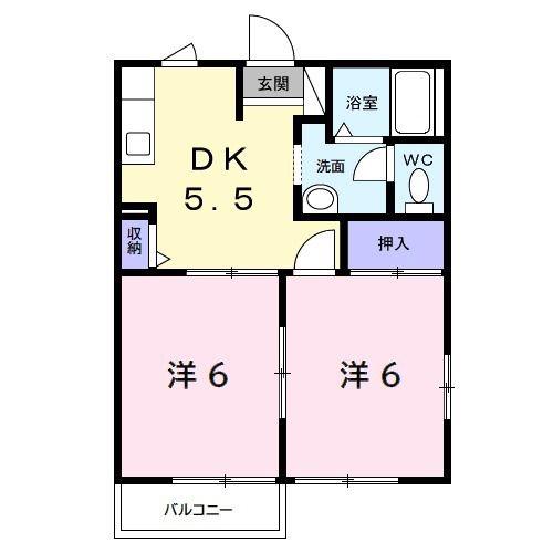 グランディアE(2DK/2階)の間取り写真