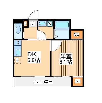 エイチエス2(1DK/2階)の間取り写真