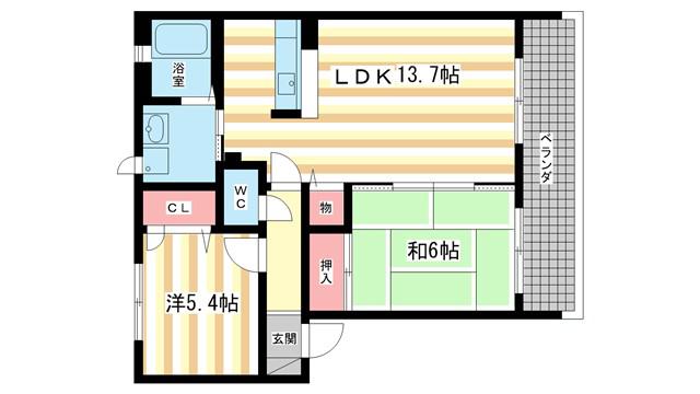 ラフィナートC(2LDK/1階)の間取り写真
