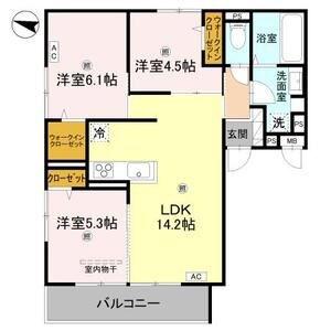 トリシアノーステラス(3LDK/1階)の間取り写真