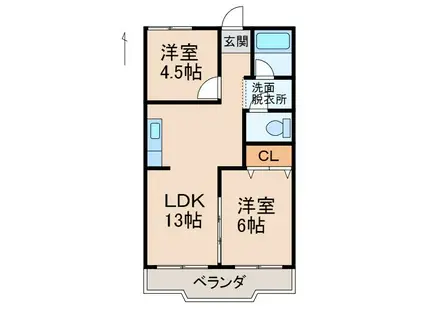 プレイザービル(2LDK/3階)の間取り写真