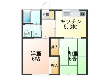 四ツ掘ハイツ(2K/1階)の間取り写真