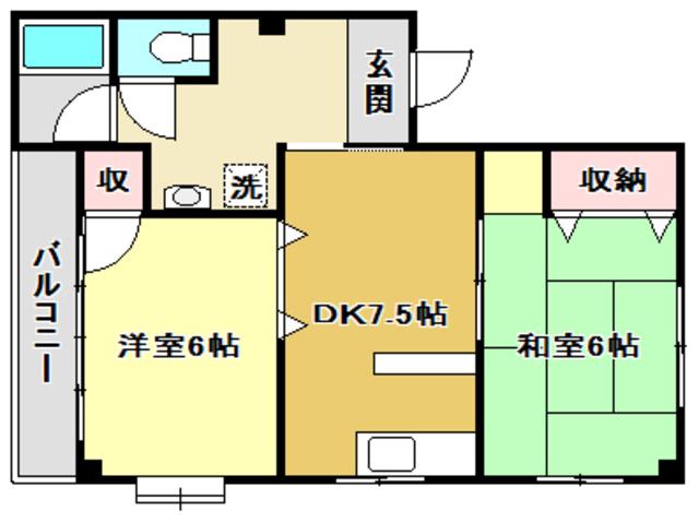 ロイヤルガーデン南宝永町(2DK/2階)の間取り写真