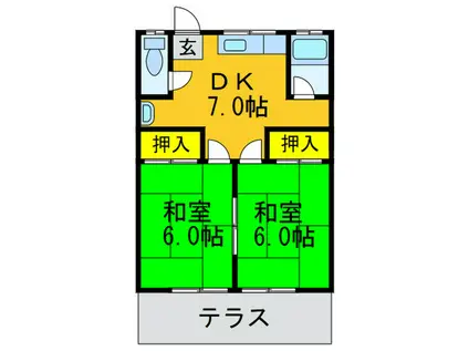 荒田ハイツ(2DK/1階)の間取り写真