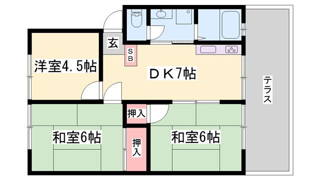 グリーンハイツ田寺(2LDK/1階)の間取り写真