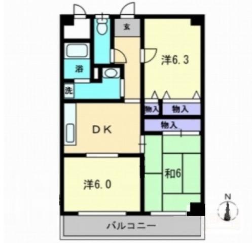 ジュアン三条(3DK/1階)の間取り写真