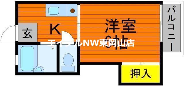 ディナ東岡山(1K/2階)の間取り写真